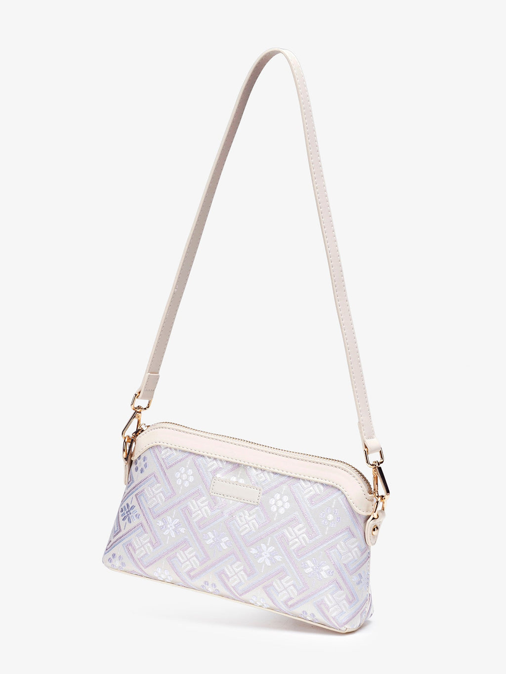 Bolso mini clutch de piel vegana con jacquard pastel