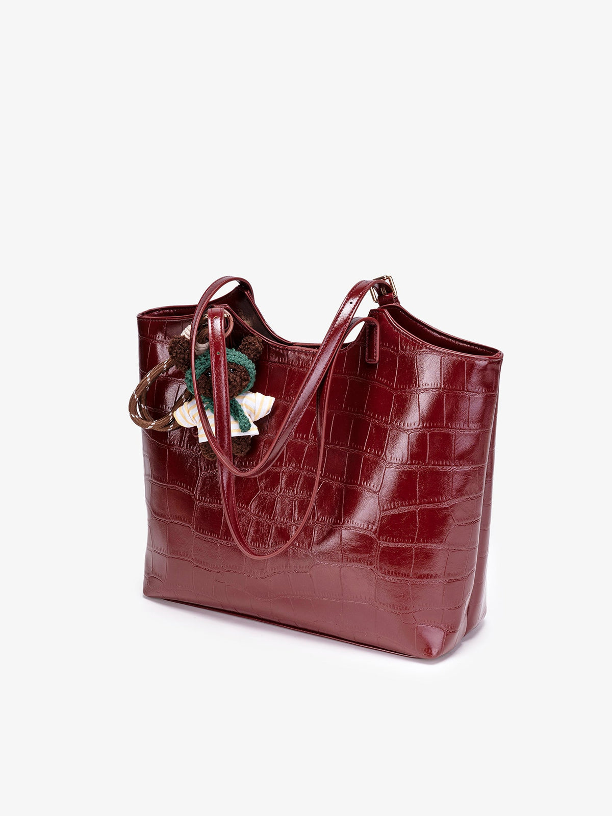 Bolso tote de piel vegana efecto coco con charm de oso
