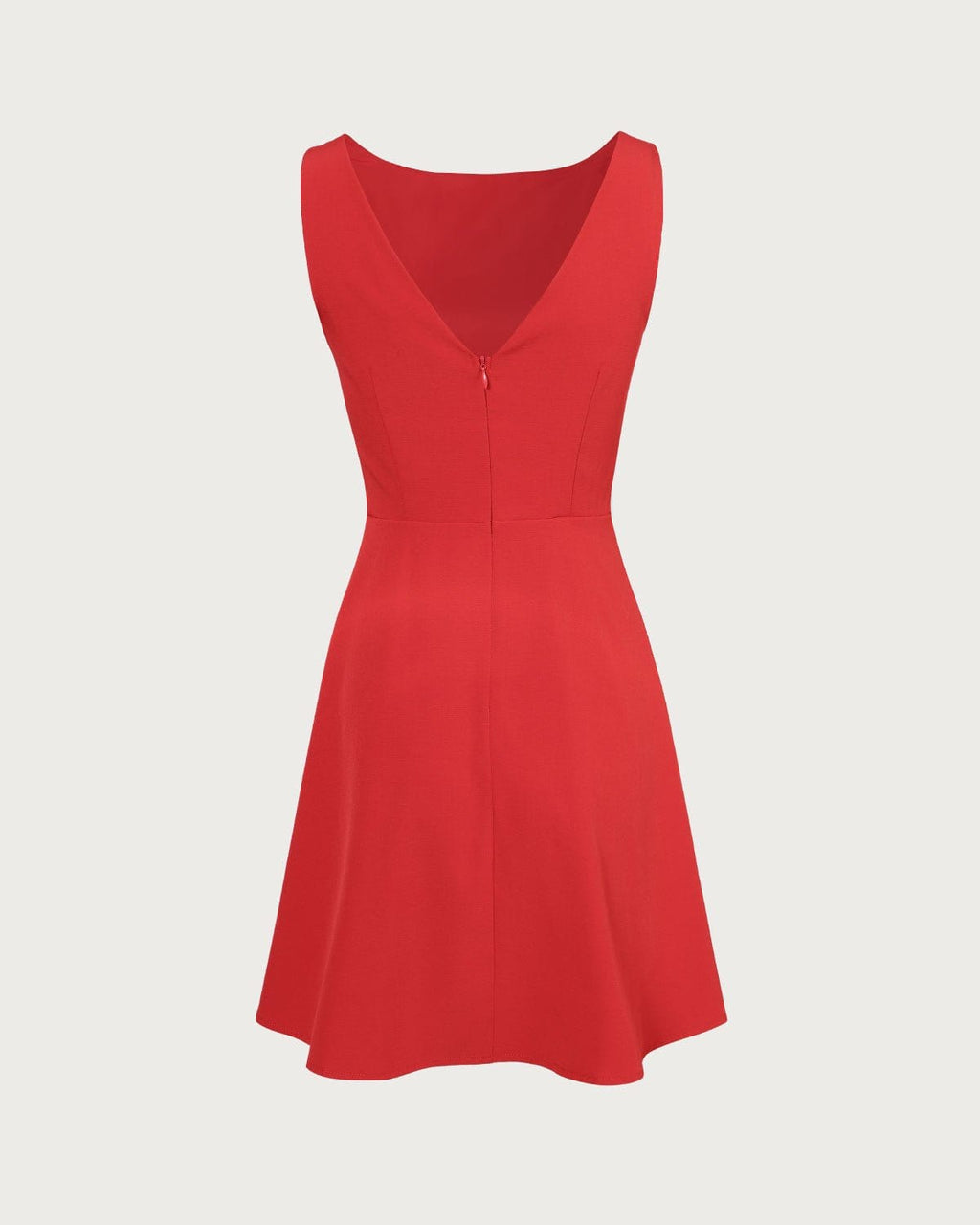Vestido corto rojo de cintura alta con escote barco