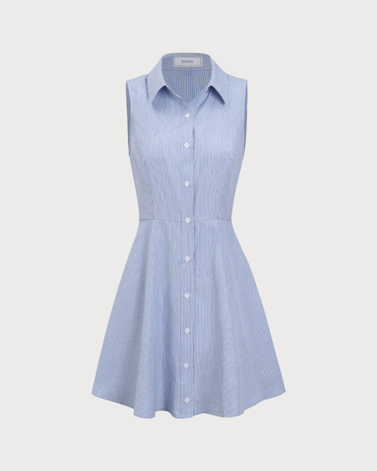 Vestido corto azul de rayas con botones