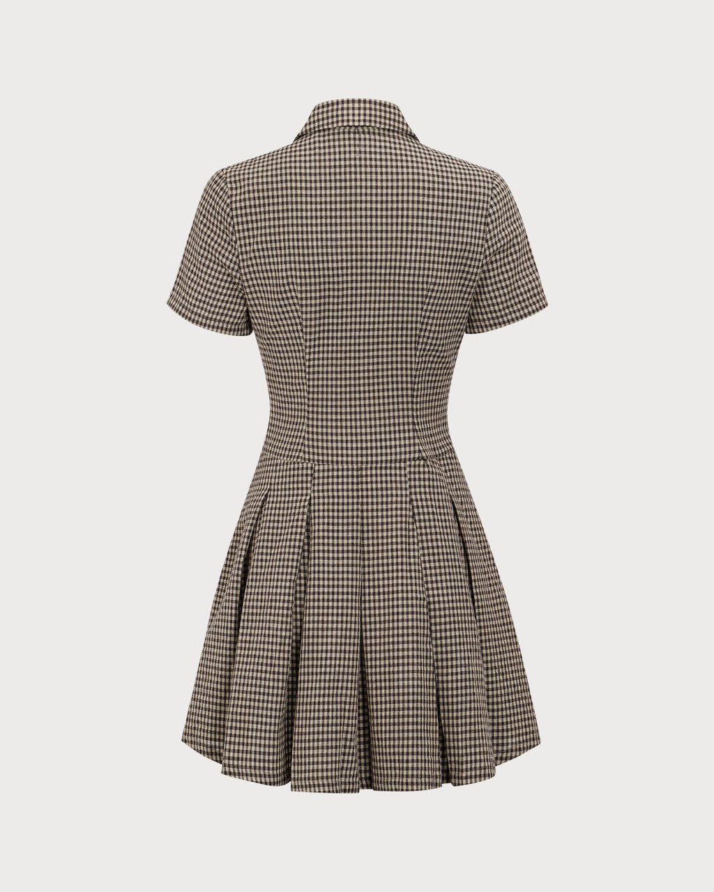 Vestido corto marrón de cuadros con solapa y tablas