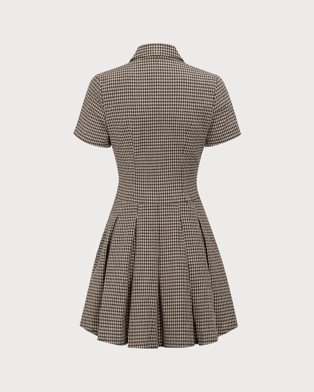 Vestido corto marrón de cuadros con solapa y tablas